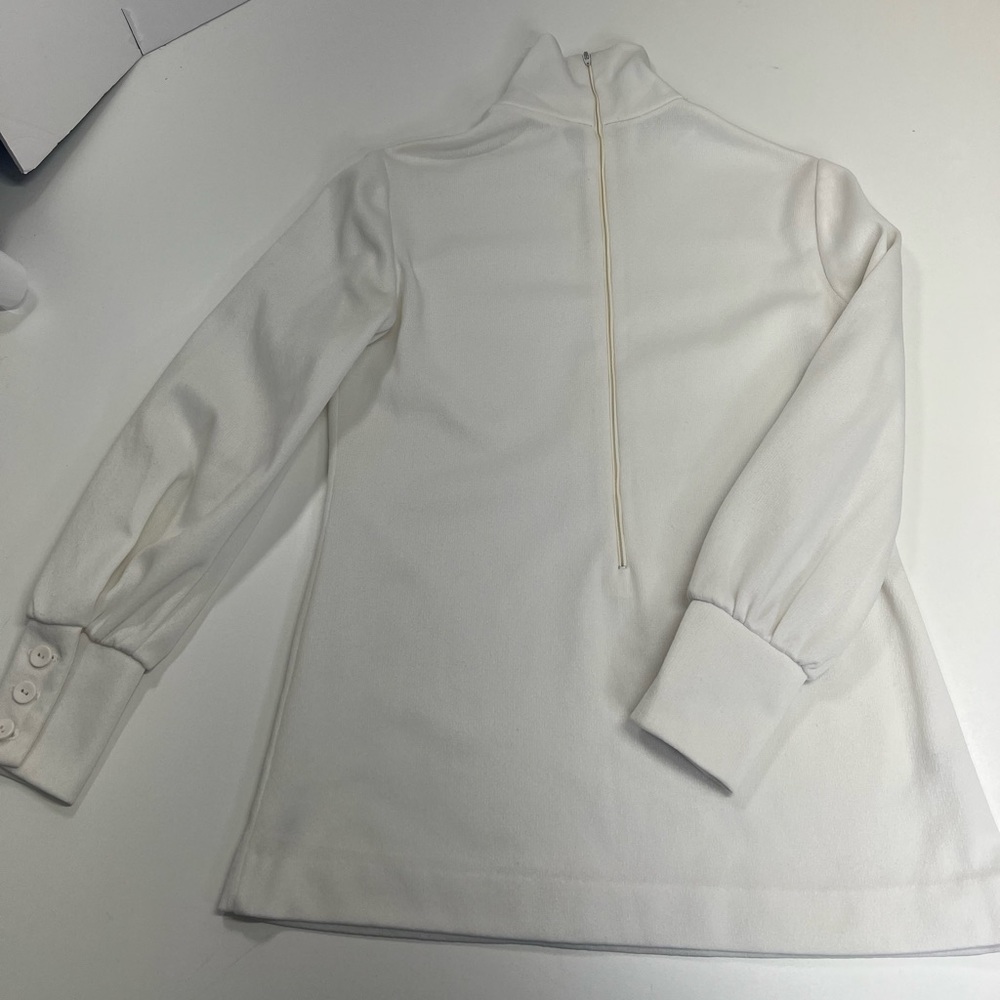 Vintage 1970s White Mock Turtleneck Zip Long Sleeve Blouse - Picture 3 of 12